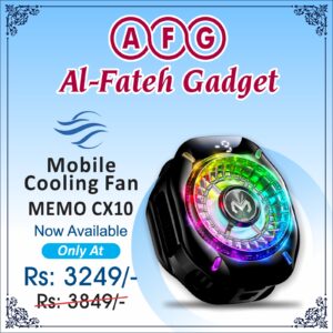 Memo CX10 Cooling Fan placed on a desk, showing its sleek design and adjustable airflow settings